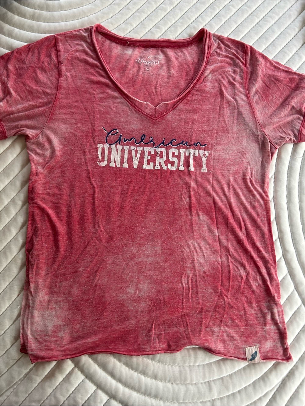 Women's Red V-Neck 'American University' Graphic Tee Sz M